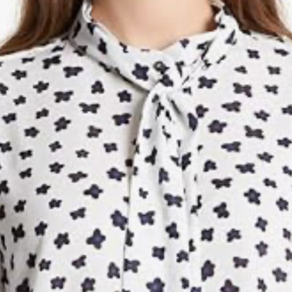 Marc Cain Button up Shirt Front Bow Floral White Black Blue size 5 - Picture 3 of 16